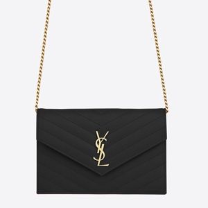 YVES SAINT LAURENT ENVELOPE CHAIN WALLET IN GRAIN DE POUDRE EMBOSSED LEATHER